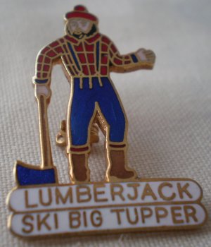 Lumberjack Ski Big Tupper New York Vintage Enamel Goldtone Metal