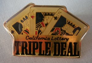 California Lottery Triple Deal Pin Enamel Cards Goldtone  Metal State
