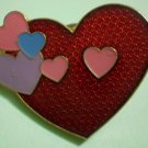 Hearts Valentine Pin Enamel Goldtone Metal gift creations vintage