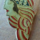 American Flag Lady Figural Pin Enamel Goldtone Metal
