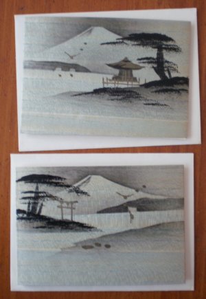 Mt Fuji Vintage Note Cards Wood Veneer Paper Lot 2 Landscape