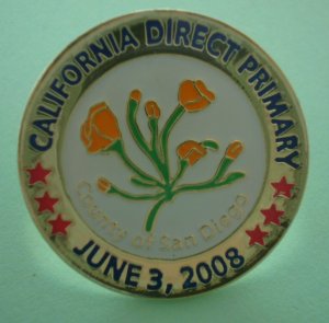 Election Pin California Direct Primary San Diego County 2008 Enamel Goldtone Metal Bullseye Custom