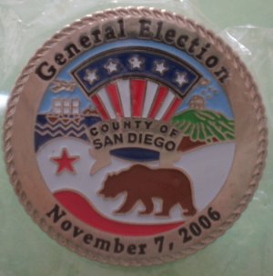 General Election Pin 2006 San Diego County Bullseye Custom Silvertone Metal