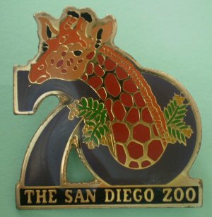 San Diego Zoo 70th year Giraffe Enamel Goldtone Metal