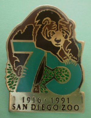 San Diego Zoo 75th year Bear Enamel Goldtone Metal
