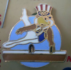 Pommel Horse Pin Sam Olympic Eagle 1984 Cloissone Goldtone Metal