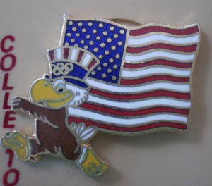 Flag Pin Sam Olympic Eagle 1984 Cloissone Goldtone Metal