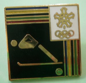 Winter Olympics Pin Skiing Enamel Goldtone Metal