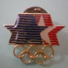 Olympics Pin Stars Rings Enamel Goldtone Metal