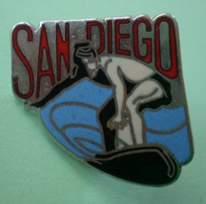 San Diego Surfer Pin Silvertone Metal Surfing