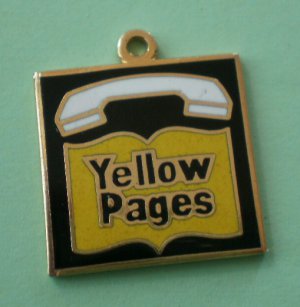 Yellow Pages Charm Phone Book Enamel Goldtone Metal