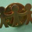 3 Kids Holding Hands Pin Children People Goldtone Metal 2x1cm