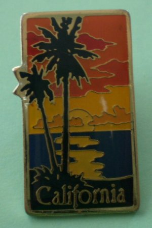 California Pin Palm Trees Ocean Goldtone Metal