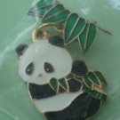 Panda Pin CWCA Goldtone Metal NOS Bamboo Bear