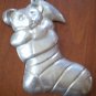 Stocking Boot Christmas Ornament Silvertone Metal Bear Toys