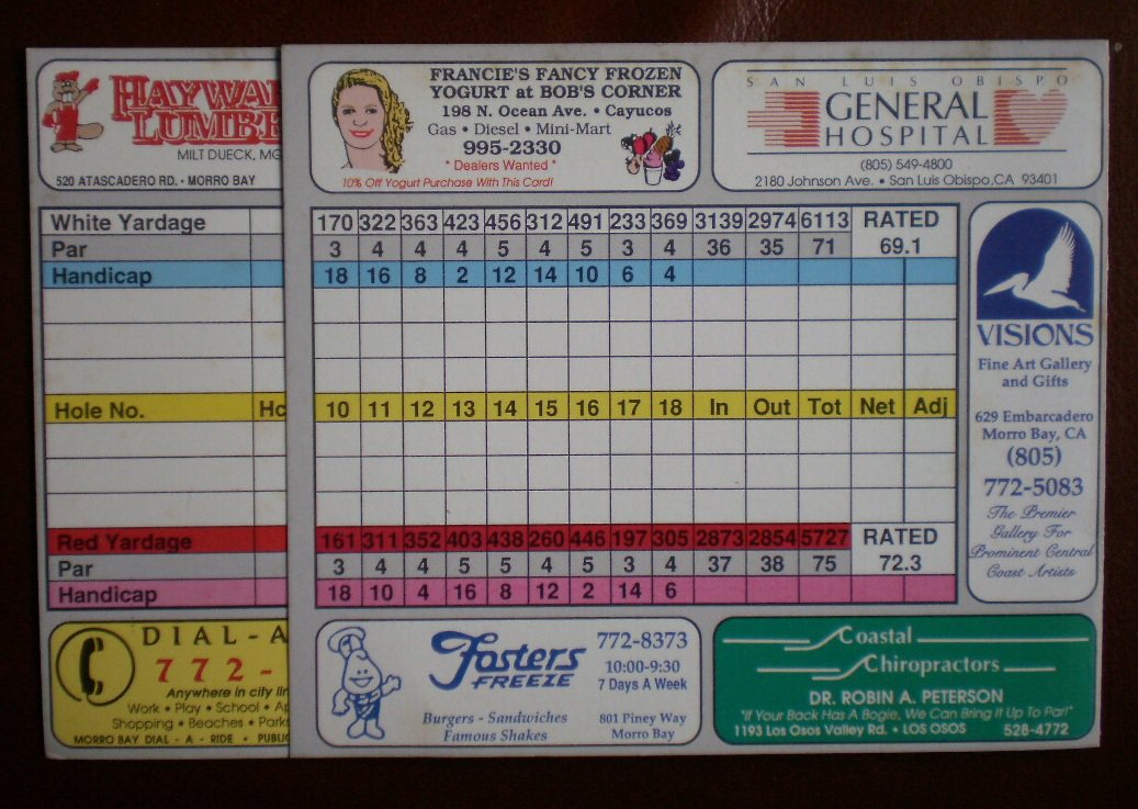 Vintage Golf Scorecard Morro Bay Golf Course California