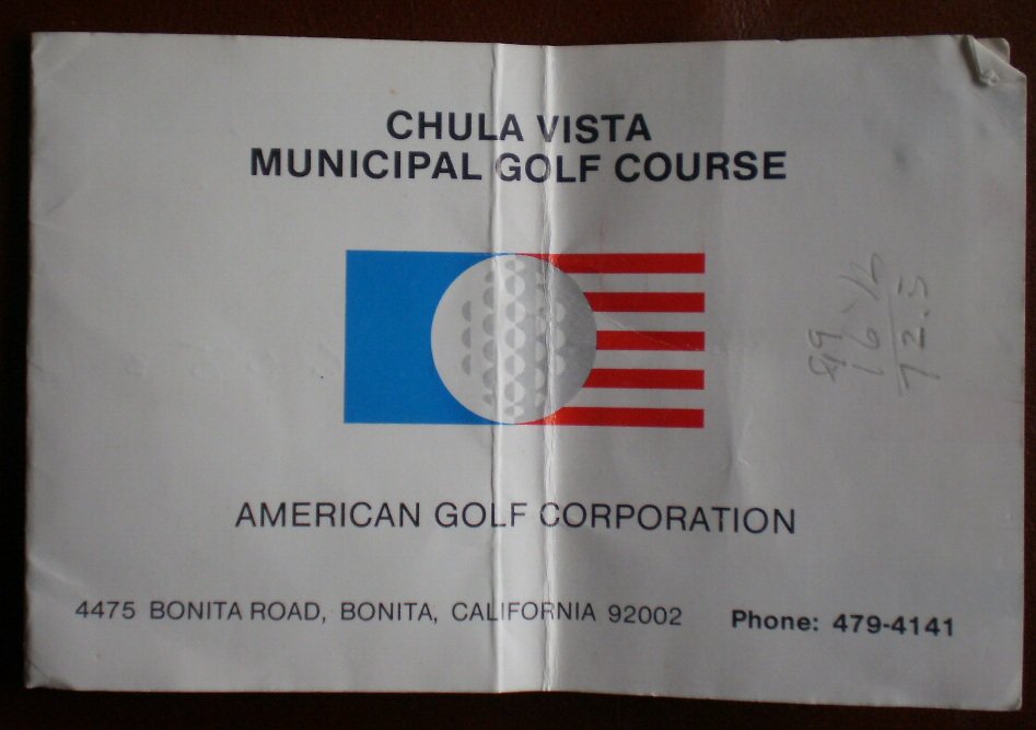 Vintage Golf Scorecard Chula Vista Municipal Golf Course Bonita CA