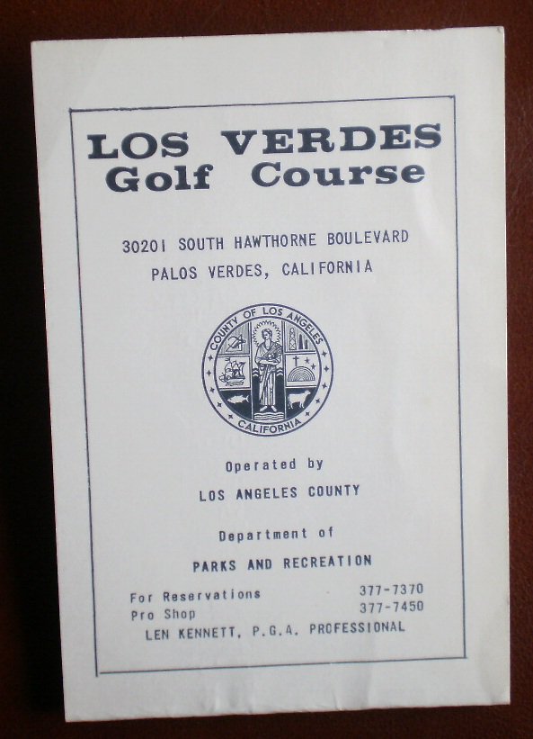 Vintage Golf Scorecard Los Verdes Golf Course Palos Verdes CA