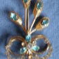Vintage Brooch Pin Blue Clear Rhinestones Goldtone Metal Broach
