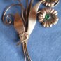 Vintage Brooch Pin Copper Green Rhinestones Floral Bouquet Spray