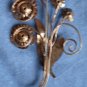 Vintage Brooch Pin Copper Green Rhinestones Floral Bouquet Spray