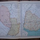 Paraguay Uruguay Map Rand McNally Popular Plate Print 1936 Book