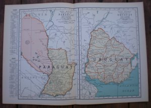 Paraguay Uruguay Map Rand McNally Popular Plate Print 1936 Book