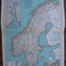 Norway Sweden Map Rand McNally Popular Plate Print 1936 Book