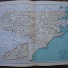 North Carolina Map Rand McNally Popular Plate Print 1936 Book