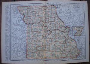 Missouri Map Rand McNally Popular Plate Print 1936 Book