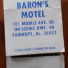 Vintage Matchbook Baron Motel Fairhope AL Matches