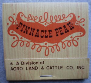 Vintage Matchbook Pinnacle Peak Restaurant Arizona California Matches