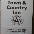 Vintage Matchbook Town Country Inn Streator Illinois Green Matches