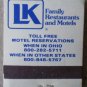 Vintage Matchbook LK Family Restaurant Motel White Ohio Matches
