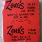 Vintage Matchbook Zeno's Steak House Motel Red Rolla Sullivan Missouri Matches