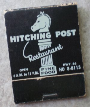 Vintage Matchbook Hitching Post Restaurant Light Blue Hwy 66 Missouri Matches