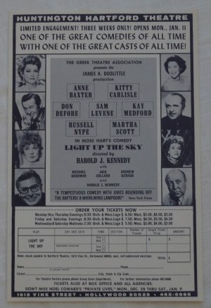 Light Up The Sky Moss Hart Flier 1971 Huntington Hartford Theatre Hollywood Anne Baxter