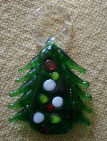 Vintage Glass Charm Hand Blown  Christmas Tree Pine 7/8 in