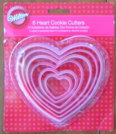 Wilton Cookie Cutters Heart Set/6 Nesting Plastic Pink Valentine's 2008 HK