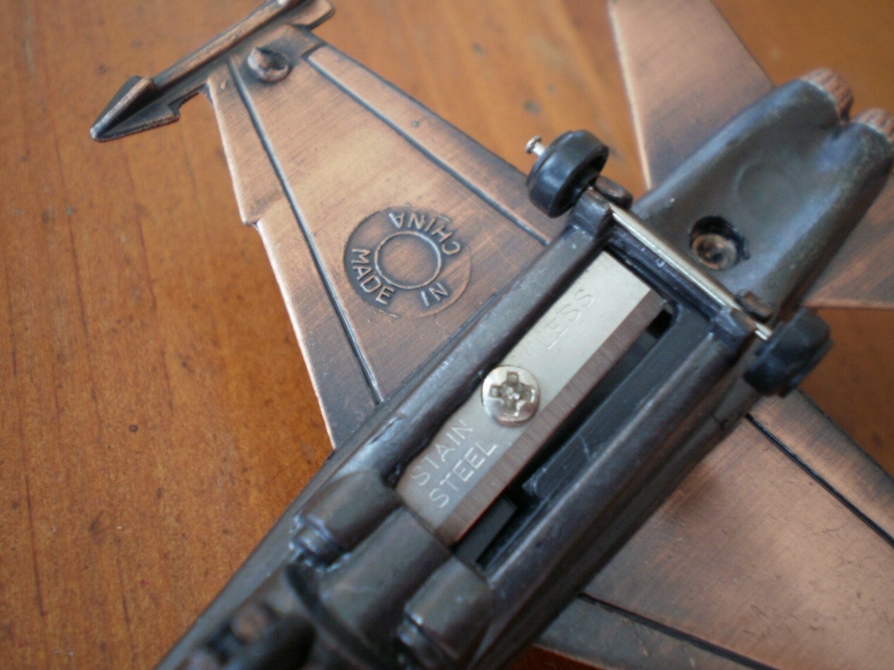 Pencil Sharpener Airplane Fighter Jet Copper Color Metal