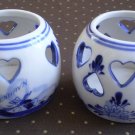 Delft EH Votive Candleholder Lot 2 Kobenhavn Blue White Heart