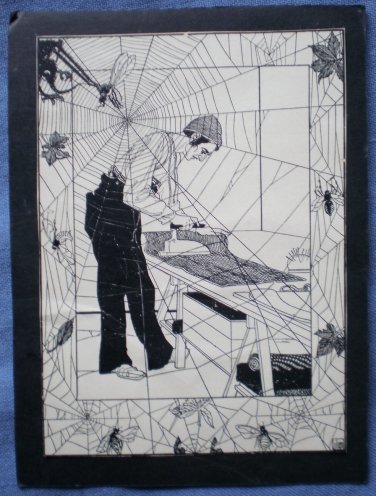 Man Ironing Vintage Spiderweb Mounted Print Spiders Flies
