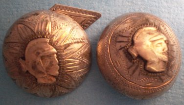 Pair Sterling Silver Buttons Cuff Soldier Mexico Antique