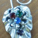 Barclay Pin Gold Filled Brooch Multi Color Stones Leaf Broach Vintage Silvertone