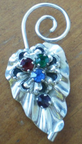 Barclay Pin Gold Filled Brooch Multi Color Stones Leaf Broach Vintage Silvertone