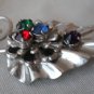 Barclay Pin Gold Filled Brooch Multi Color Stones Leaf Broach Vintage Silvertone
