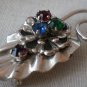 Barclay Pin Gold Filled Brooch Multi Color Stones Leaf Broach Vintage Silvertone