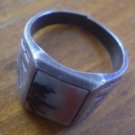 Vintage Sterling Silver Men Ring Pink Opal Arrow Feather