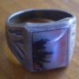 Vintage Sterling Silver Men Ring Pink Opal Arrow Feather