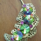 Vintage Brooch Pin Pink Green Rhinestones Color Changing 2.5 inch